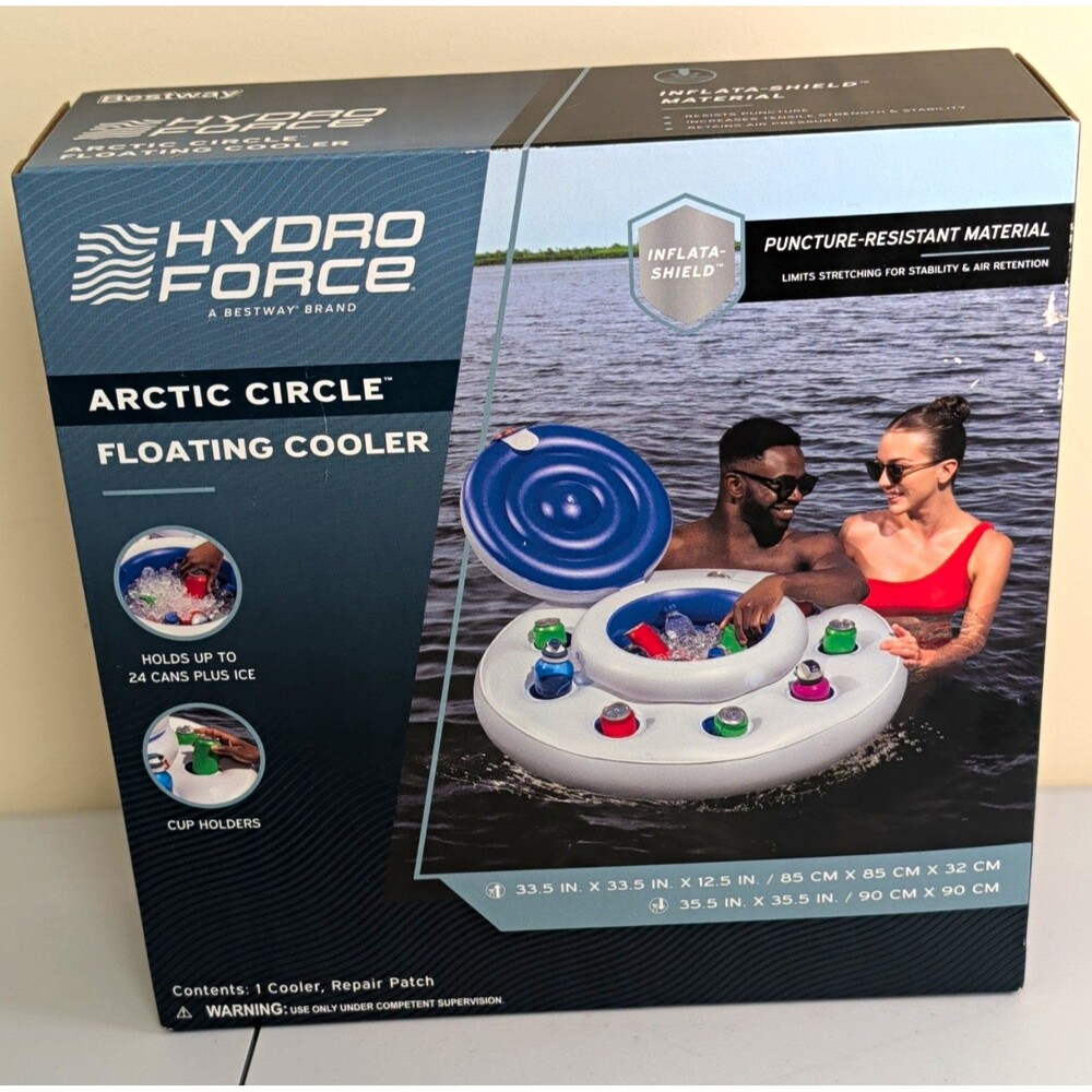 Bestway Hydro-Force Arctic Circle Floating Cooler, Round, White/Blue